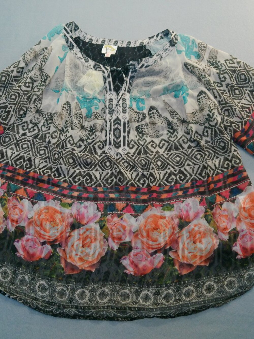 Womens Blouse Size 2X Multicolor Paisley Floral Whimsical Boho